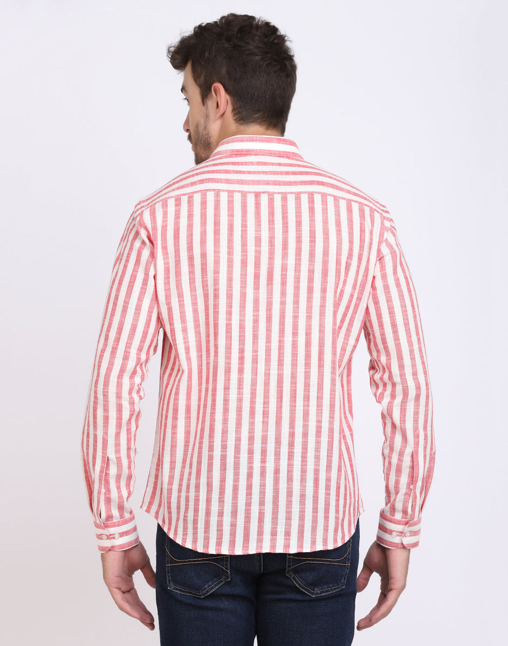 MEN'S RED & WHITE STRIPED COTTON SHIRT