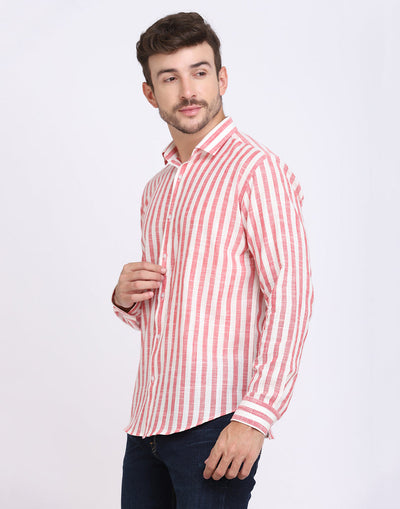 MEN'S RED & WHITE STRIPED COTTON SHIRT