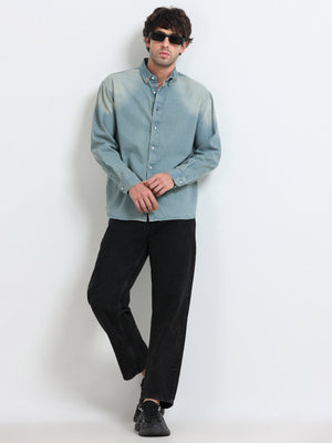 Premium Light Blue Denim Shirt with Antiqued Finish