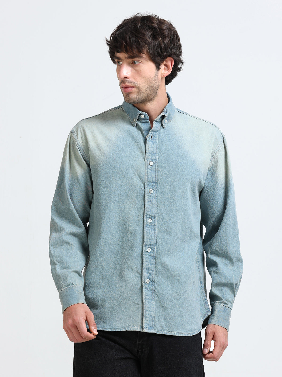 Vintage Light Wash Denim Button Down Shirt