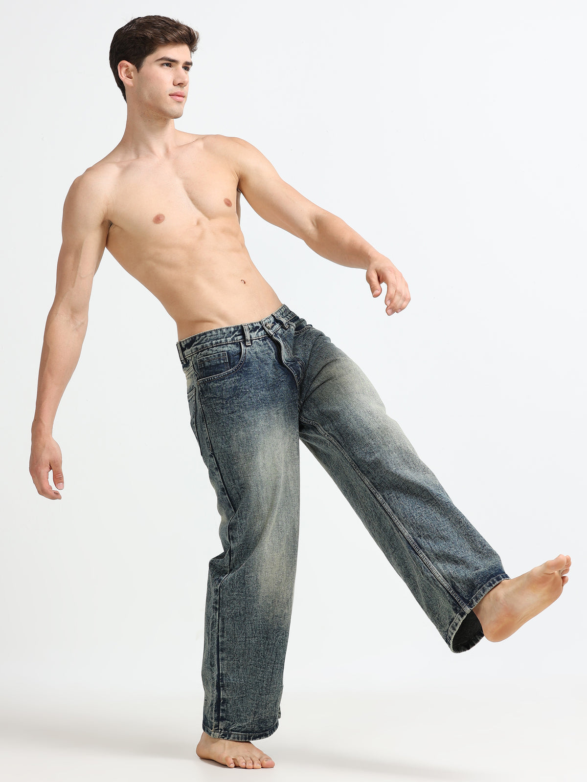 Ash Fade Baggy Denim Jeans for Men