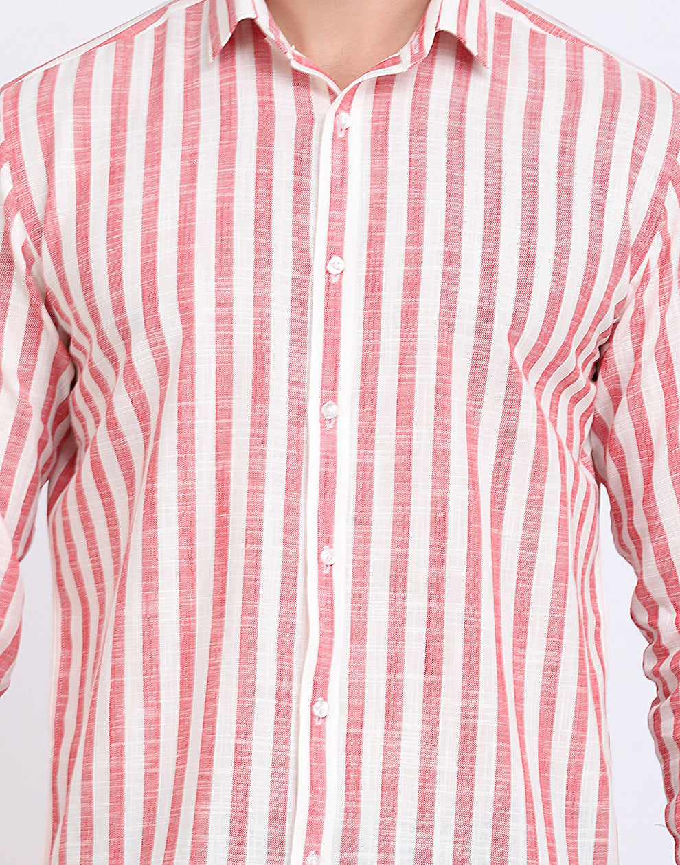 MEN'S RED & WHITE STRIPED COTTON SHIRT
